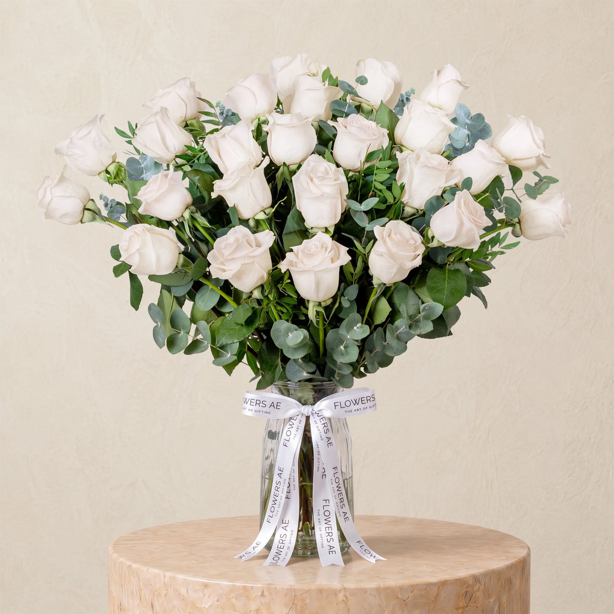 25 White Roses Vase