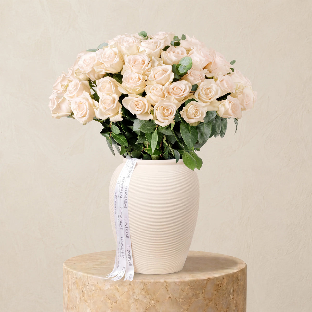 50 White Roses Vase